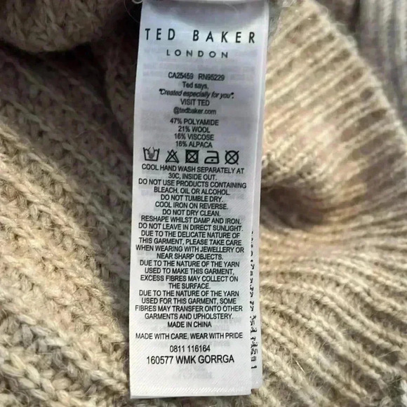 Ted Baker Gorrga Funnel Neck Wool Alpaca Chunky Knit Sweater Size 6 Beige - Picture 10 of 10